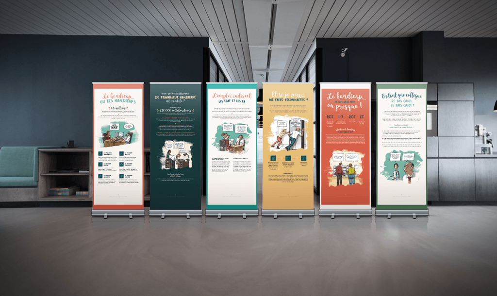 Kakemonos présentant l'exposition BD