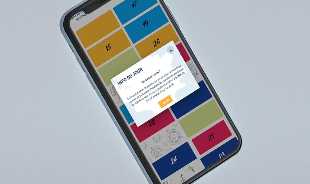 Aperçu de notre outil digital "calendrier pop and learn" sur téléphone