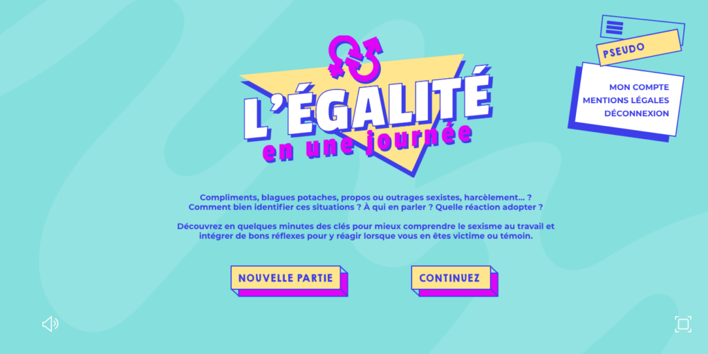 Ecran d'intro du micro learning L'égalité en 1 journée
